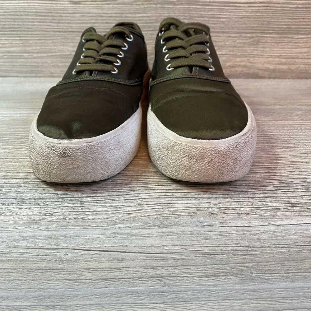Olive satin lace up sneakers with chunky white soles size 40 Pull & Bear